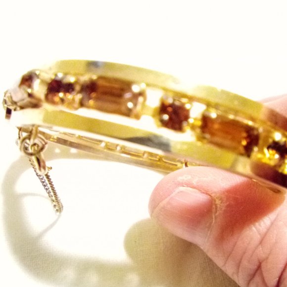 Vintage Gold Tone Clamp Cuff Bracelet w/Color Rhinestones